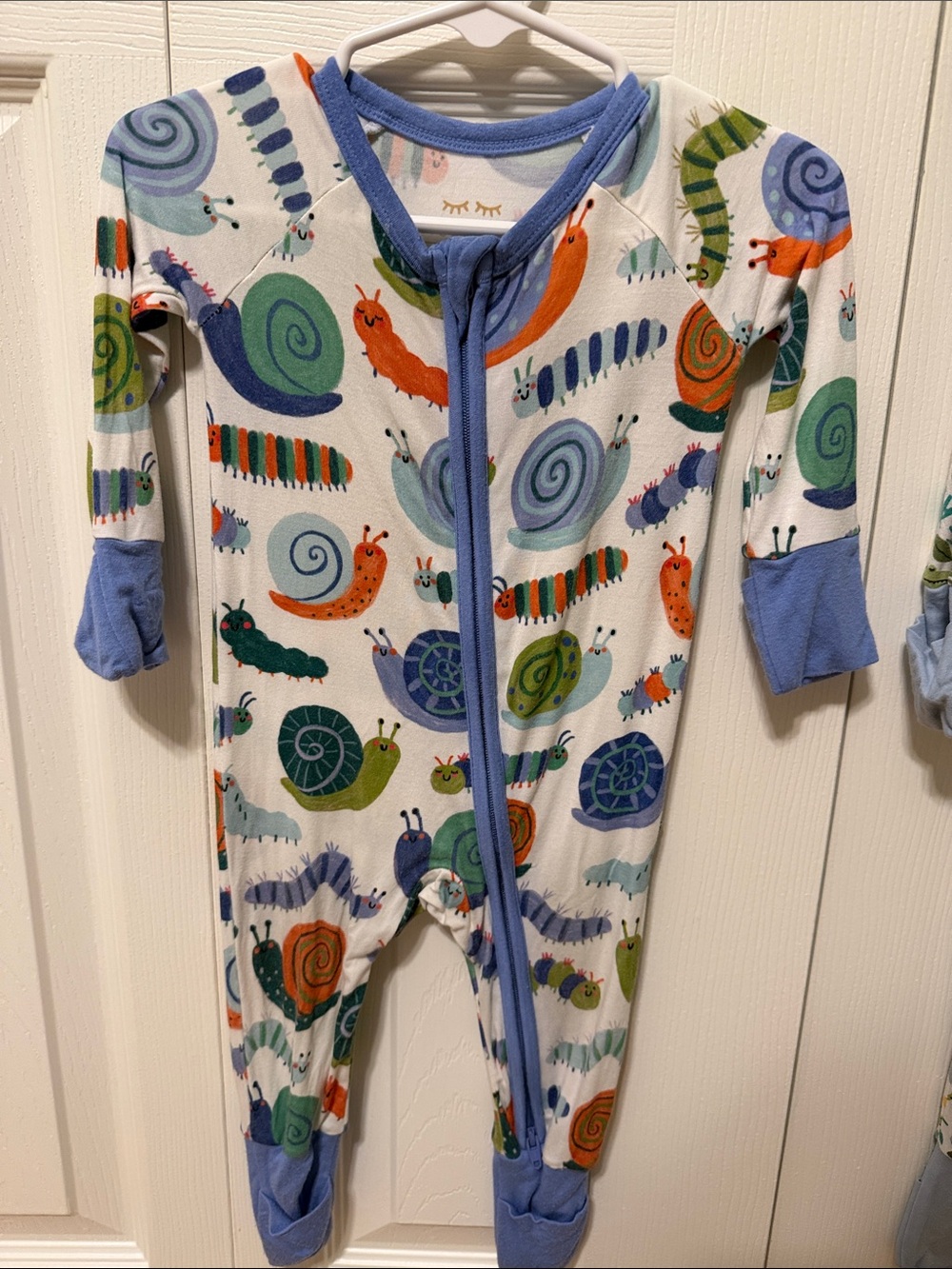 Little Sleepies Multicolor Snail & Caterpillar Footed One-Piece with Blue Trim